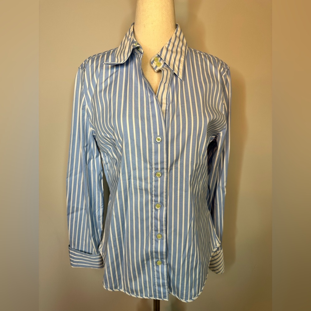Sz M Tommy Hilfiger button down blue white striped shirt